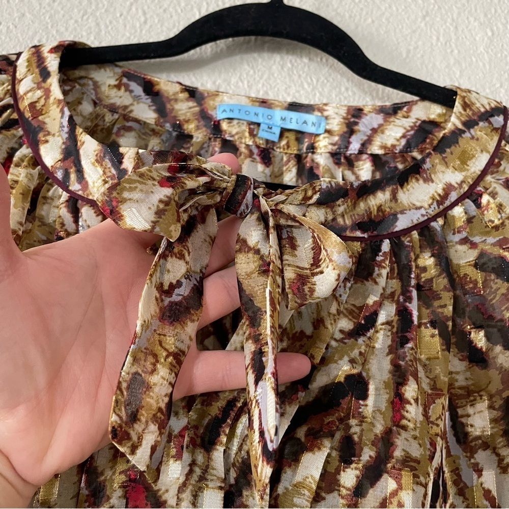 Elegant Antonio Melani Blouse Women’s Medium Multicolored Sheer Tie Front Classy - Picture 5 of 16